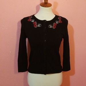COLLECTIF Rockabilly Pinup Skulls Roses Cardigan